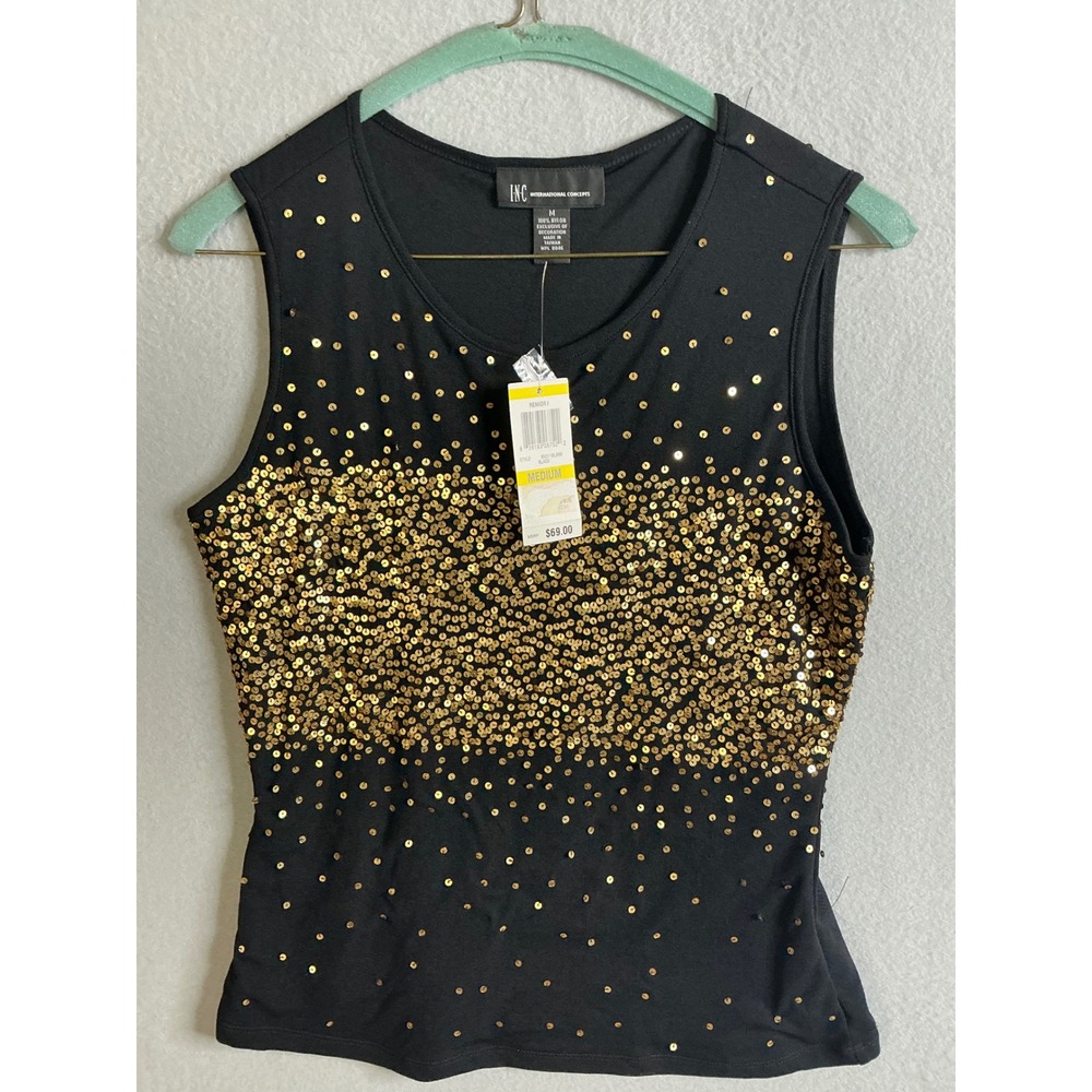 INC International Concepts Top Women's Medium Sequin Tank Sleeveless Party NWT‎